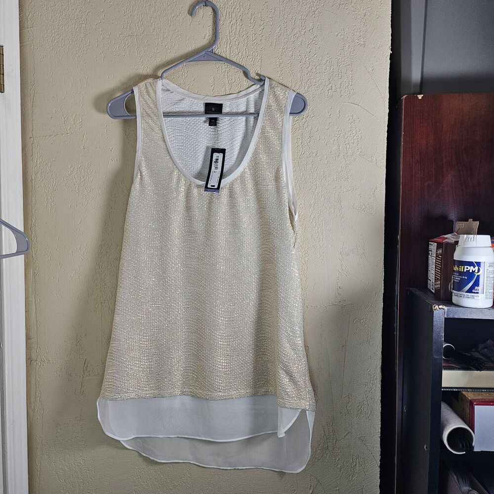 Worthington Womens Light Gold Textured Dressy Sleeveless Blouse Petite Med NWT